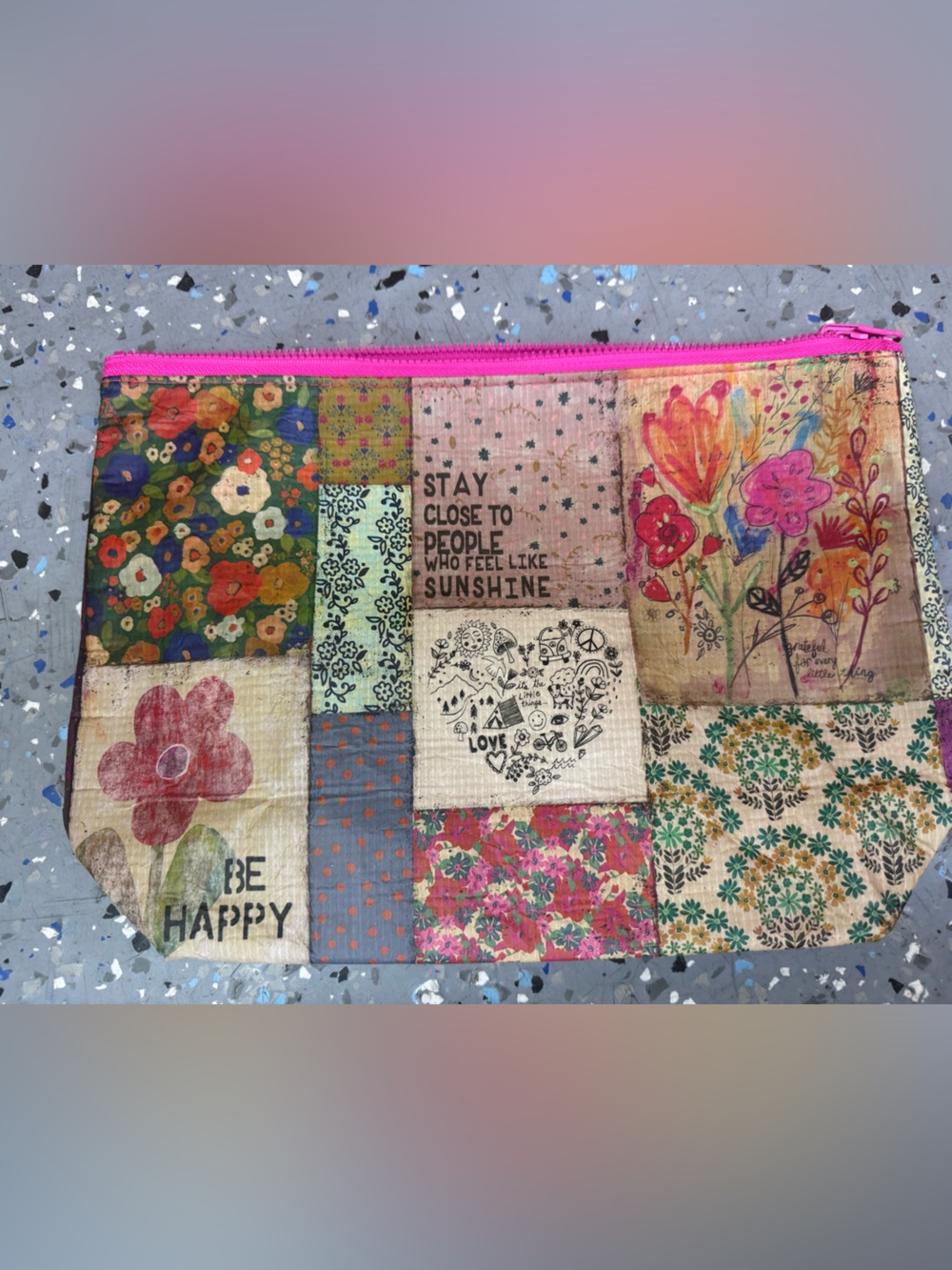 Natural Life Patchwork Floral Cosmetic Zipper Pouch